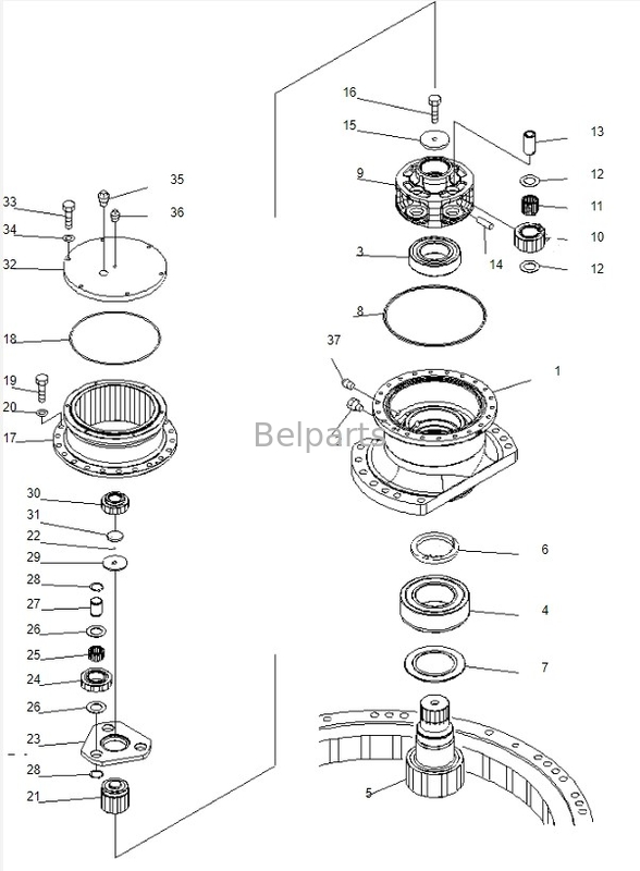 코마쓰용 스윙 기어박스 PC220-7 벨 부품 발굴기 스윙 감소 ASSY 206-26-00401 206-26-00400