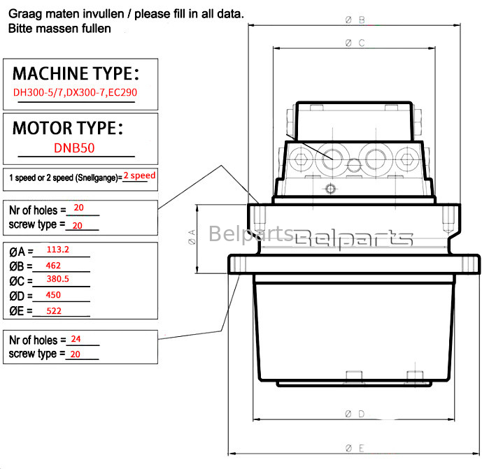 발굴기 부품 Doosan DX300-7 DH300-5 DH300-7 EC290 LG300 최종 드라이브 assy