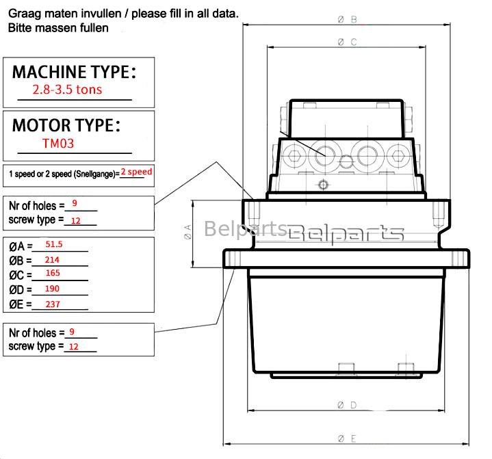 TM03 발굴기 부품 MAG18VP-230 MAG18VP-350 Yanmar B22 B25V B37V B27 VIO30 최종 드라이브
