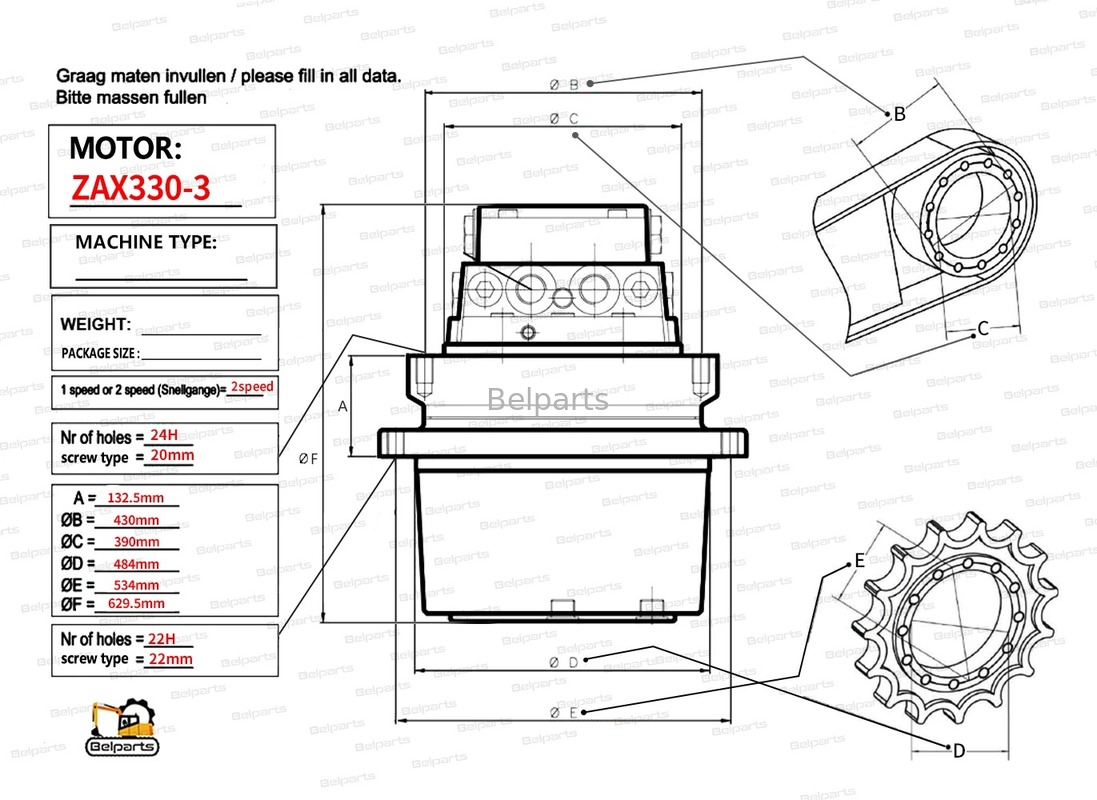 Belparts excavator ZX330-3 travel motor 9190296 9195488 Travel Device Excavator Parts Aftermarket Original